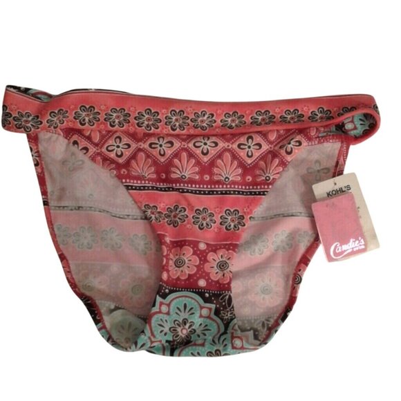 Candies Size Medium Juniors Swim Bathing Suit Bottoms Red Aqua Floral Print New - Picture 1 of 6